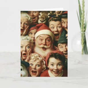 Retro Christmas Crowd with Santa Claus Card
