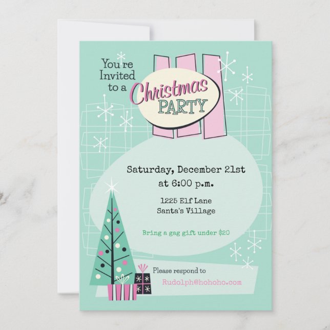 Retro Christmas Customisable Party Invitation (Front)