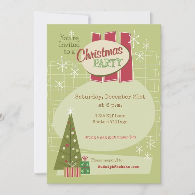 Retro Christmas Customisable Party Invitation (Front)
