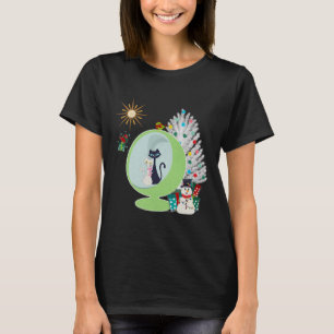 Retro Christmas Cute Cat Mid Century Mens Girls Wo T-Shirt