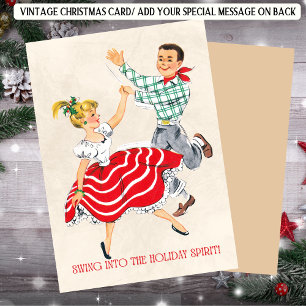 Retro Christmas Dancing Couple Holiday Card