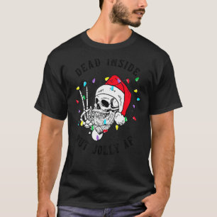 Retro Christmas Dead Inside But Jolly Af Skeleton T-Shirt