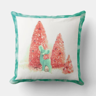 Retro Christmas Deer with Aqua Frame Cushion