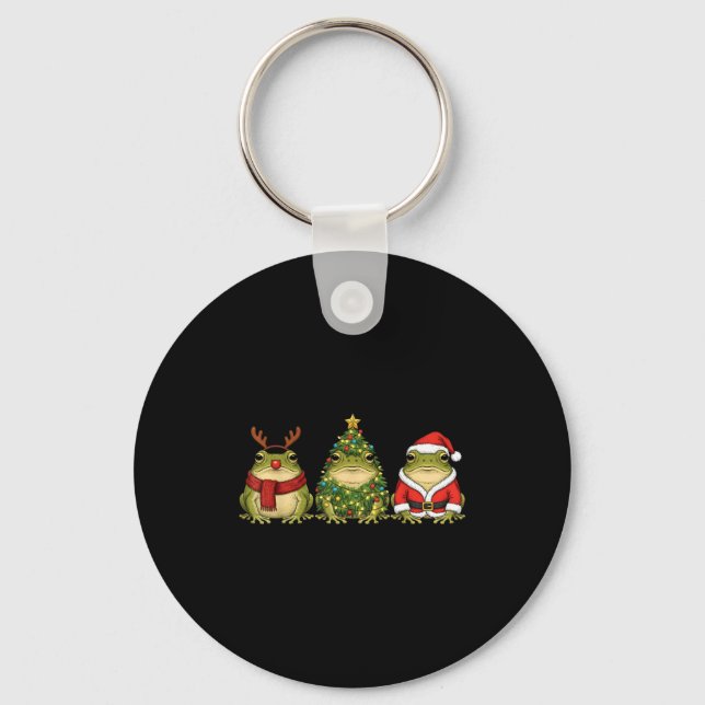 Retro Christmas Desert Rain Frog Santa Reindeer  Key Ring (Front)