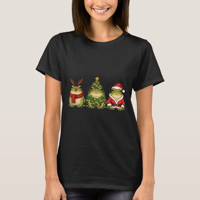 Retro Christmas Desert Rain Frog Santa Reindeer  T-Shirt (Front)