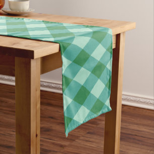 Retro Christmas Diamond Plaid - Green & Turquoise Long Table Runner