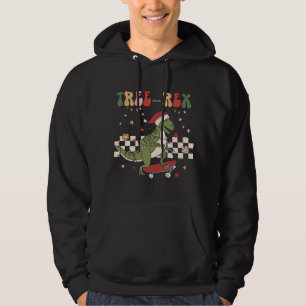 Retro Christmas Dinosaur Tree Rex Pyjamas Trex Ska Hoodie