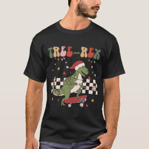 Retro Christmas Dinosaur Tree Rex Pyjamas Trex Ska T-Shirt