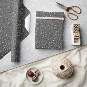 Retro Christmas Doodles Toss in Dim Grey Wrapping Paper