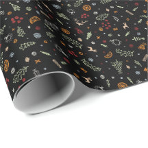 Retro Christmas Doodles Toss in Pure Black