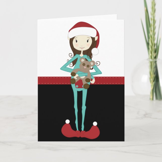 Retro Christmas Elf Holiday Card (Front)
