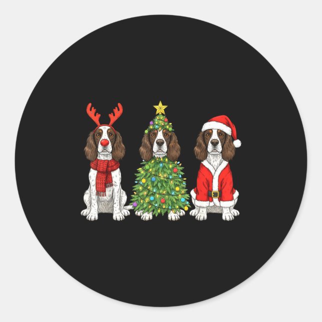 Retro Christmas English Springer Spaniel Santa Rei Classic Round Sticker (Front)
