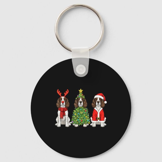 Retro Christmas English Springer Spaniel Santa Rei Key Ring (Front)