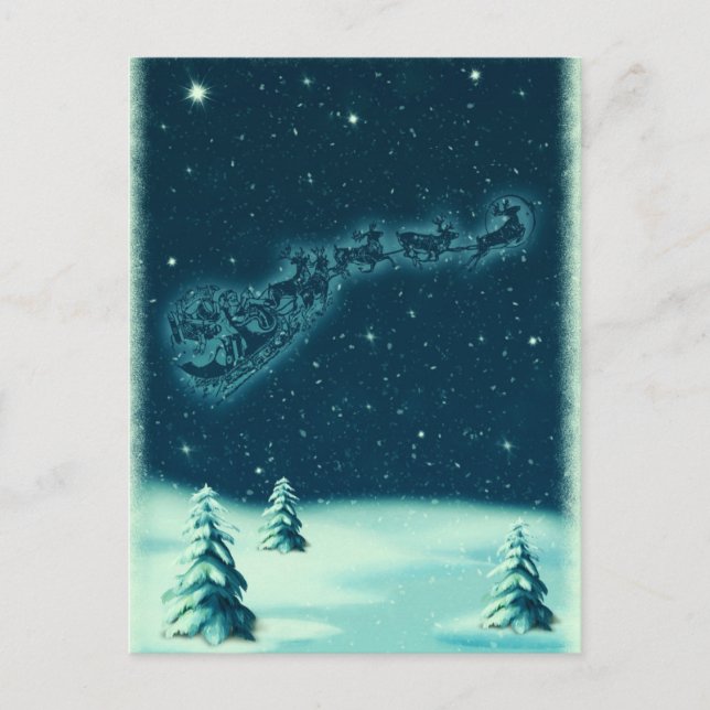 Retro Christmas Eve Santa Reindeer Sleigh Holiday Postcard (Front)