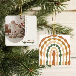 Retro Christmas Family Photo Portrait Holiday Ceramic Ornament