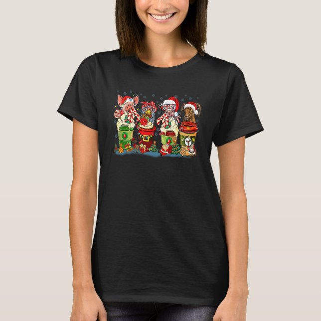 Retro Christmas farm animals coffee latte country  T-Shirt (Front)