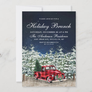 Retro Christmas Farm Truck Forest Holiday Brunch Invitation