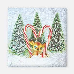 Retro Christmas Fawn Magnet