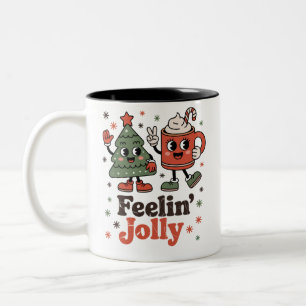 Retro Christmas Feeling Jolly Vintage Holiday  Two-Tone Coffee Mug
