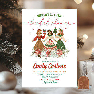 Retro Christmas Floral Merry Little Bridal Shower Invitation