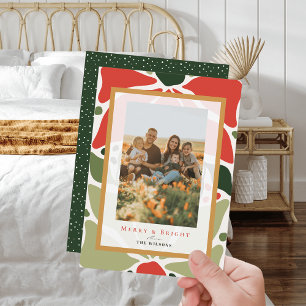 Retro Christmas Floral Quilt Holiday Photo Card