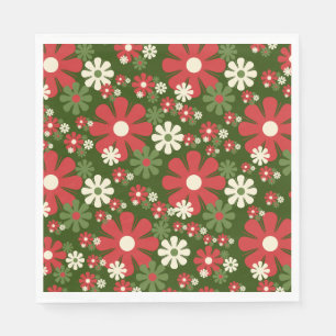 Retro Christmas Flowers 60s 70s Floral Pattern Napkin