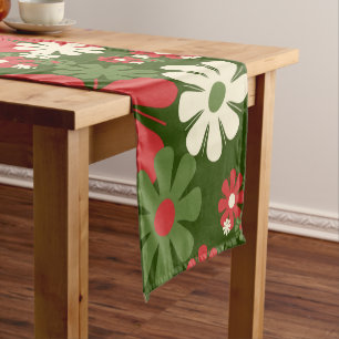 Retro Christmas Flowers 60s 70s Floral Pattern Short Table Runner