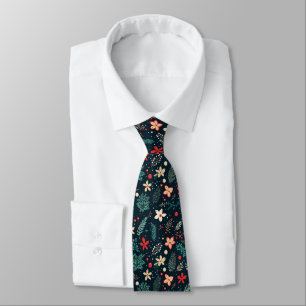 Retro Christmas Flowers Tie