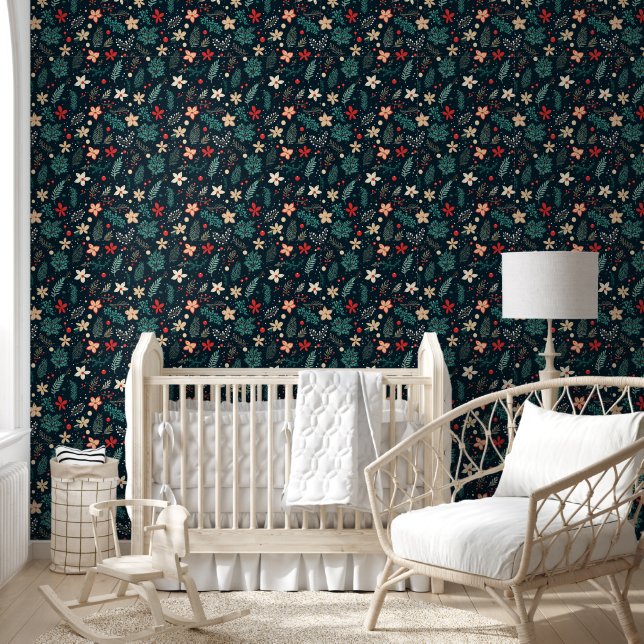 Retro Christmas Flowers Wallpaper (Kids)