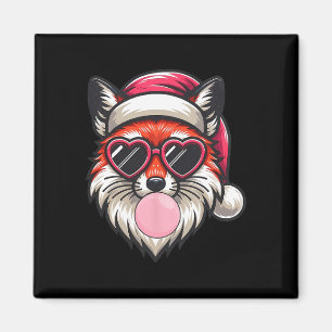 Retro Christmas Fox Santa Hat Blowing Bubble With Magnet