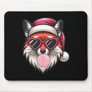 Retro Christmas Fox Santa Hat Blowing Bubble With  Mouse Pad