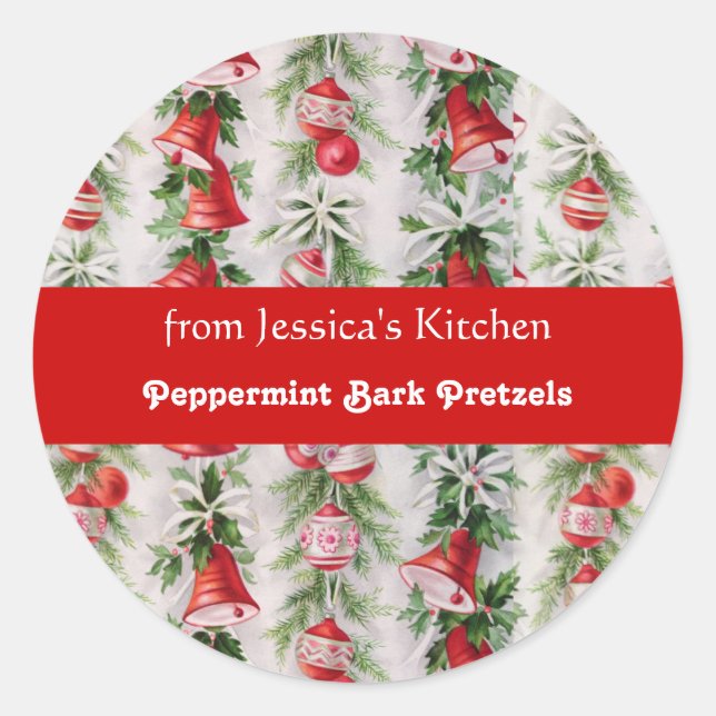 Retro Christmas, From the Kitchen of, Custom Classic Round Sticker (Front)