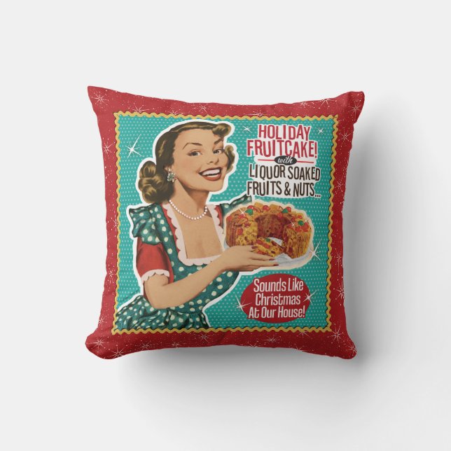 Retro Christmas Funny as a Fruitcake Cushion (Front)