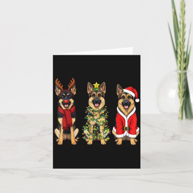 Retro Christmas German Shepherd Santa Reindeer Gsd Card (Front)