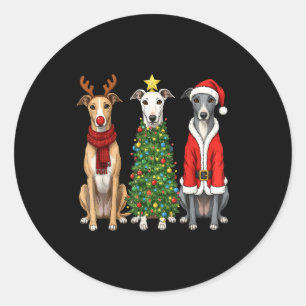 Retro Christmas Ghound Santa Reindeer Dog Lover  Classic Round Sticker