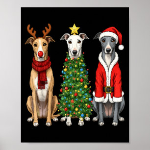 Retro Christmas Ghound Santa Reindeer Dog Lover Poster