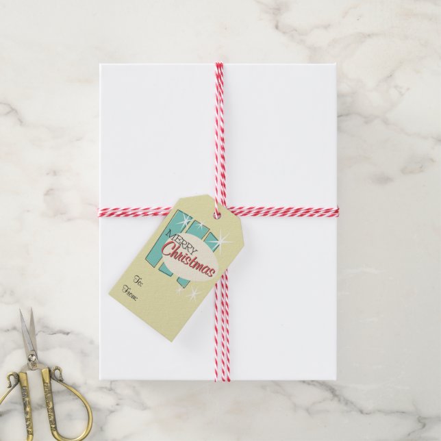 Retro Christmas Gift Tag -Mid-Century Modern (With Twine)