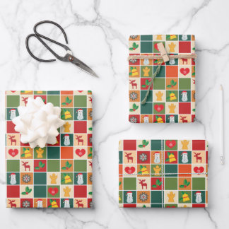 Retro Christmas Gift Wrapping Paper - 3 Sheets