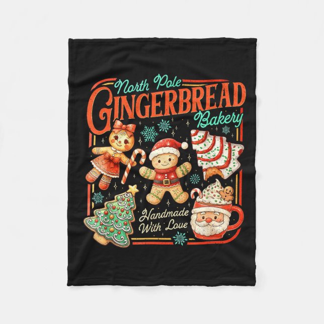 Retro Christmas Gingerbread Bakery North Le Cookie Fleece Blanket (Front)