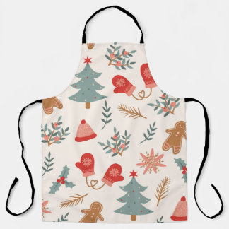 Retro Christmas Gingerbread Pattern. Apron