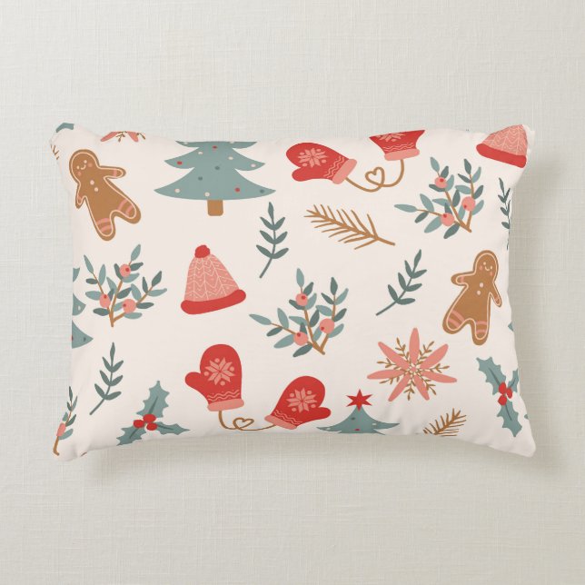 Retro Christmas Gingerbread Pattern. Decorative Cushion (Front)