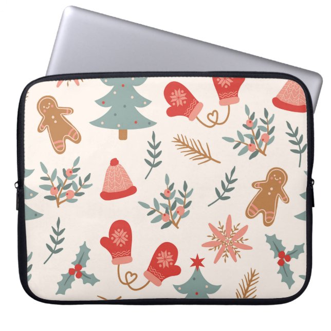 Retro Christmas Gingerbread Pattern. Laptop Sleeve (Front)