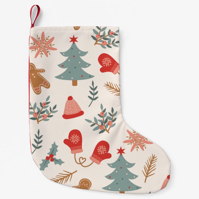 Retro Christmas Gingerbread Pattern. Small Christmas Stocking (Front)