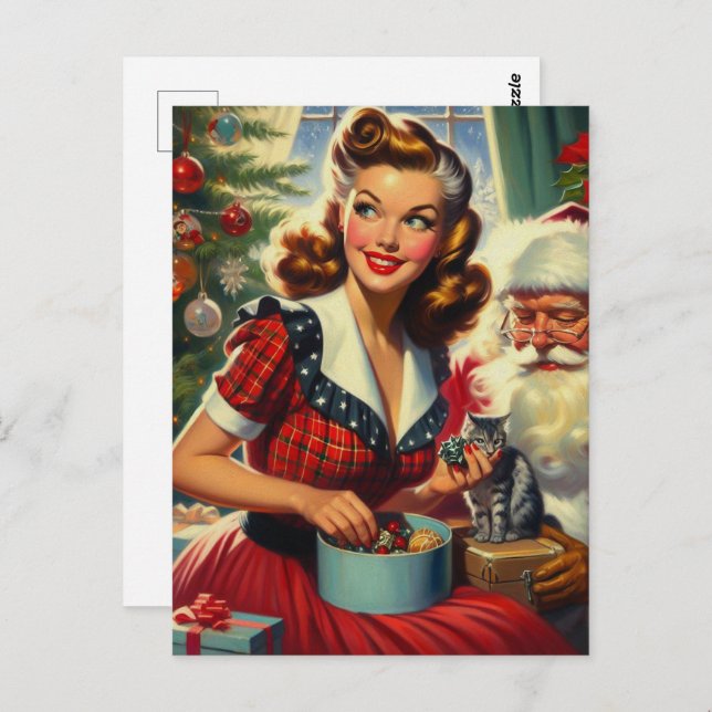 Retro Christmas Girl Postcard (Front/Back)