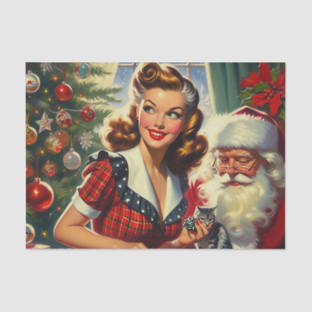 Retro Christmas Girl Tissue Paper (Front)