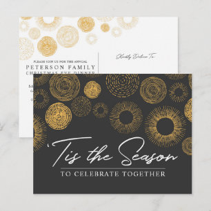 Retro Christmas Gold Burst Holiday Dinner / Party Invitation Postcard
