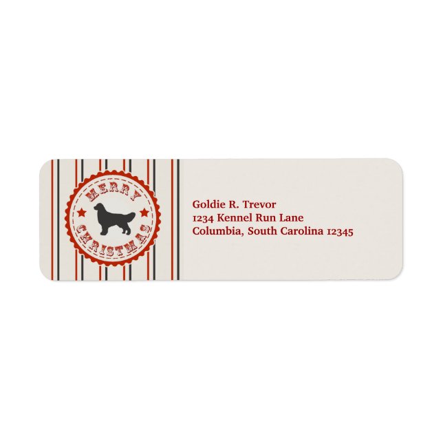 Retro Christmas Golden Retriever Personalised Return Address Label (Front)