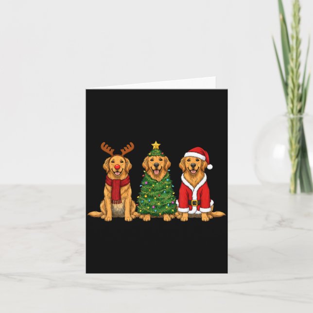 Retro Christmas Golden Retriever Santa Reindeer Do Card (Front)