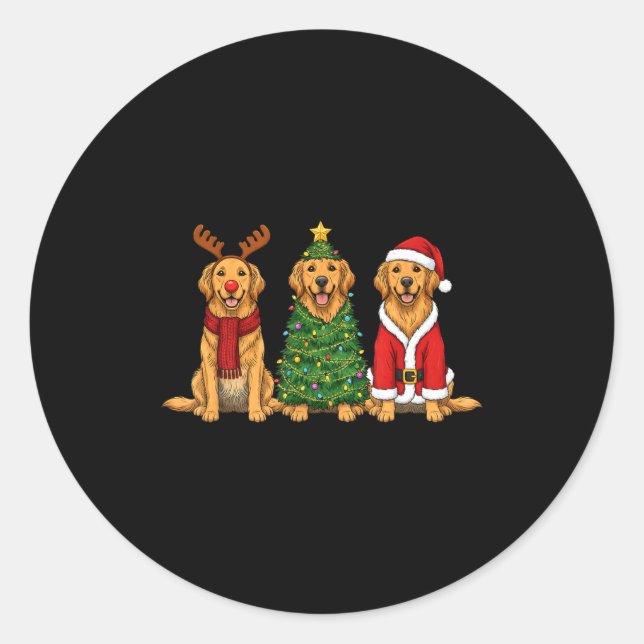 Retro Christmas Golden Retriever Santa Reindeer Do Classic Round Sticker (Front)