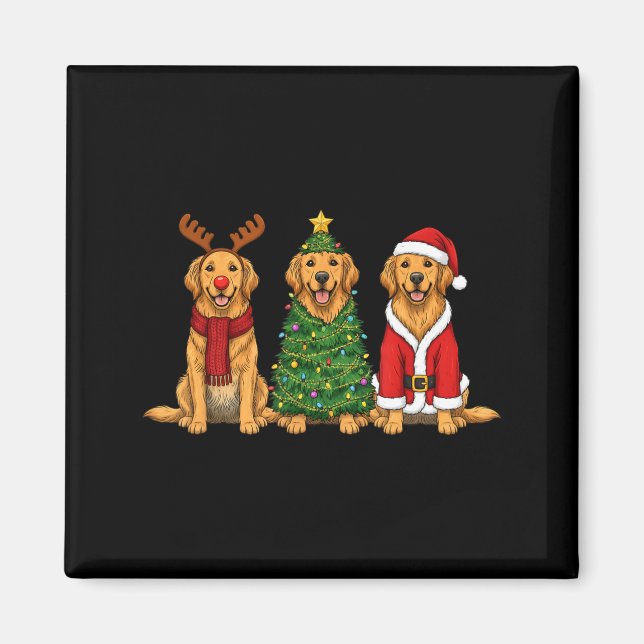 Retro Christmas Golden Retriever Santa Reindeer Do Magnet (Front)